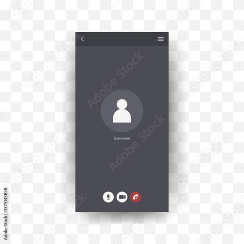 Videocall Interface template. Video conference mockup for mobile application with chat buttons. Vector Illustration in flat style.