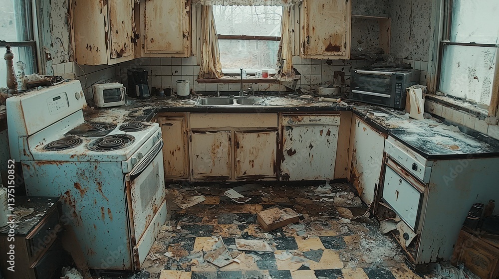 Abandoned Kitchen: A Glimpse into Decay and Time's Passage Abandoned Kitchen: A Glimpse into Decay and Time's Passage