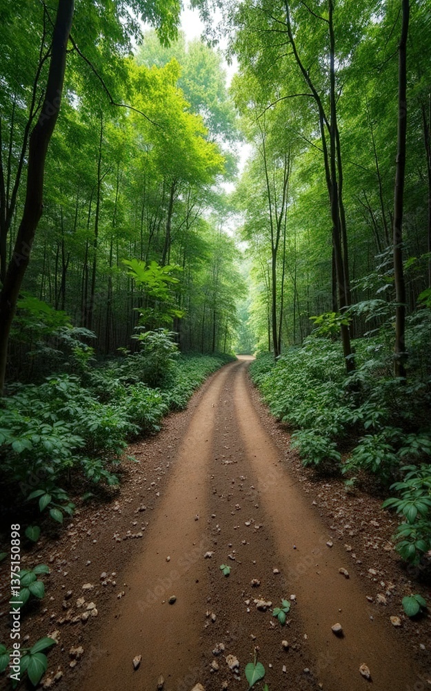 Fototapeta premium Scenic Dirt Path Through a Lush Green Forest – Serene Nature Landscape