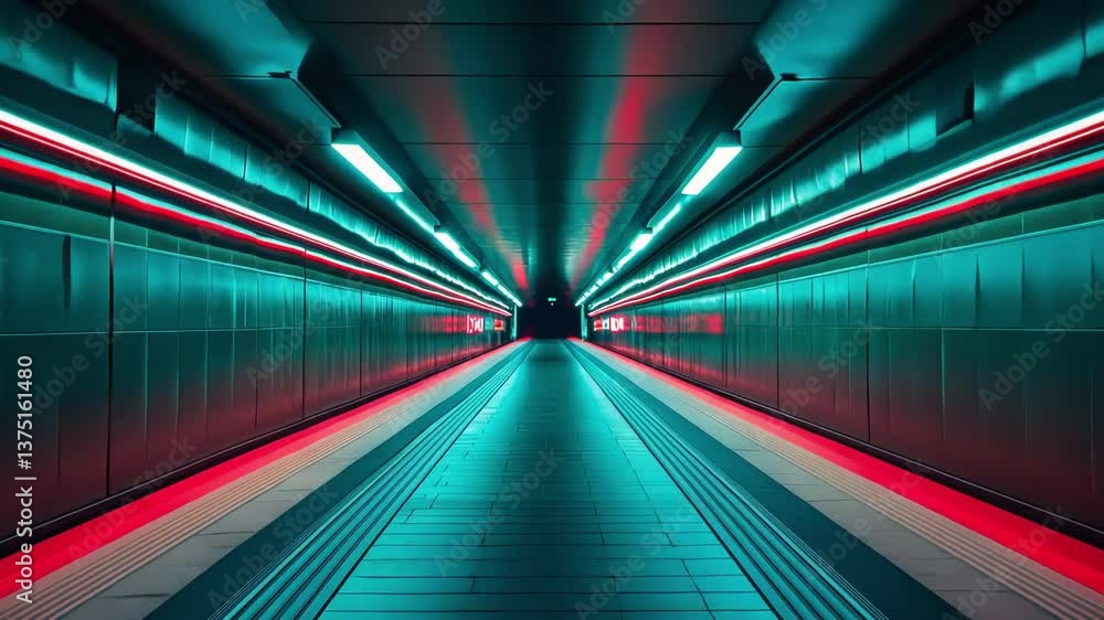 A futuristic tunnel illuminated by vibrant neon lights. A futuristic tunnel illuminated by vibrant neon lights.