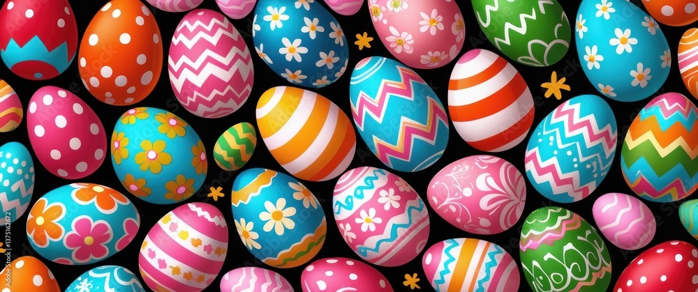A vibrant and colorful Easter eggs on black background A vibrant and colorful Easter eggs on black background