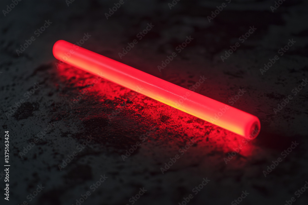 One Red Colored Glow Stick in the Dark