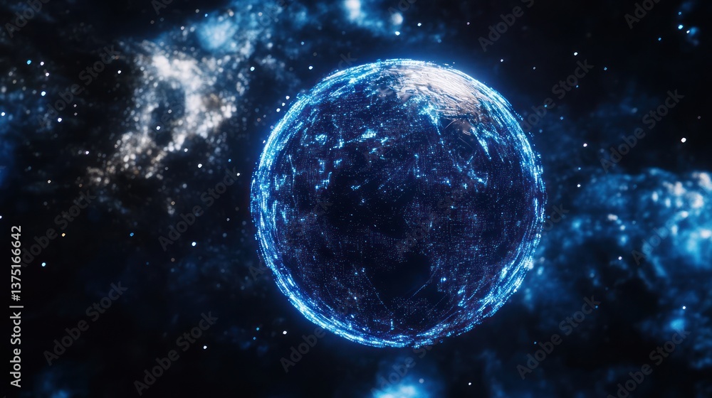 A luminous sphere representing a network in a dark cosmic space A luminous sphere representing a network in a dark cosmic space