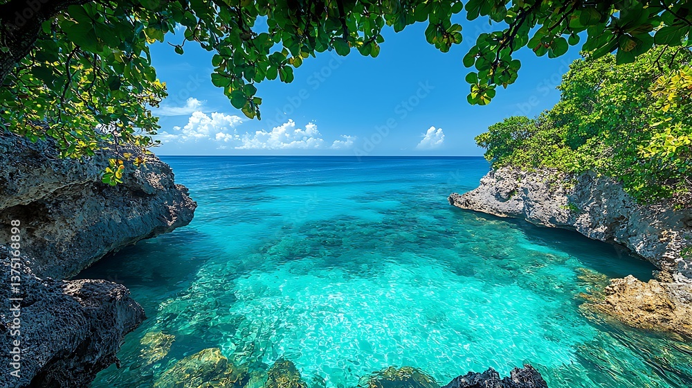 Fototapeta premium Tropical cliffside and bright turquoise water high resolution wallpaper