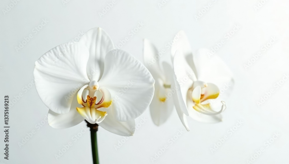 Obraz premium Delicate white orchid blossom against pure white backdrop, photography, nature