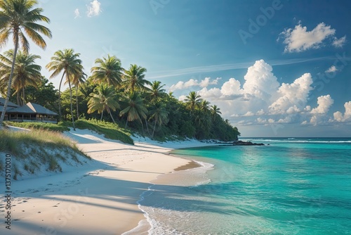 Luxury Beach Retreat with White Sand Dunes Clear Blue Waters and Tropical Palm Trees