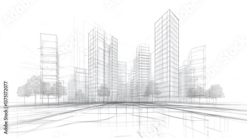 Architectural blueprint of a modern city skyline