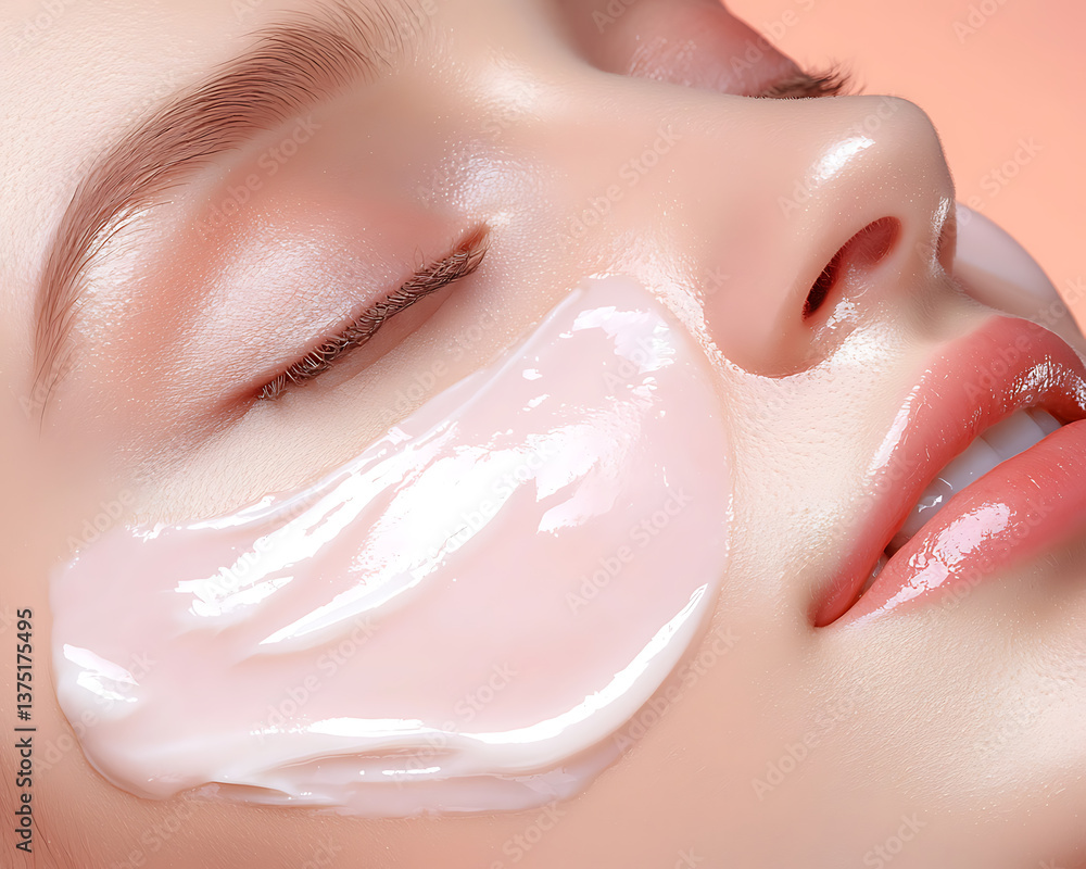 Fototapeta premium Facial mask application beauty studio skincare process indoor close-up self-care routine for radiant skin