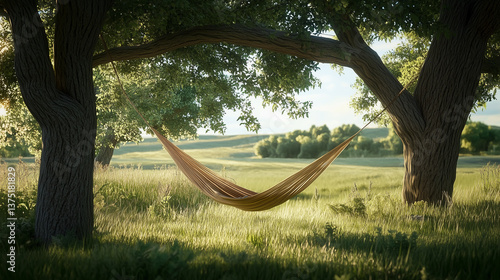 Hammock Between Trees in Meadow