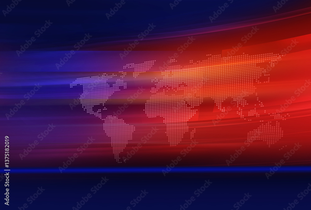 Obraz premium Graphical red theme background with world map 