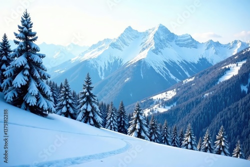 Wallpaper Mural Carpathian mountain range covered in a blanket of fresh snow, forest, tree, evergreen Torontodigital.ca