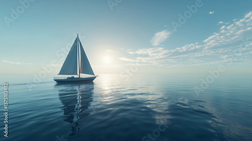 Sailboat on Calm Ocean at Sunrise