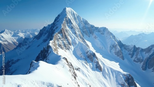 Glaciers and snow at the summit of a massive mountain,, high altitude