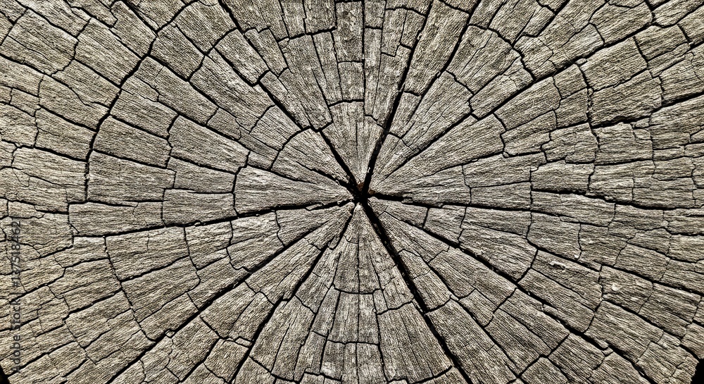 Fototapeta premium Split Elm Tree Stump With Jagged Edges and Bold Ring Patterns