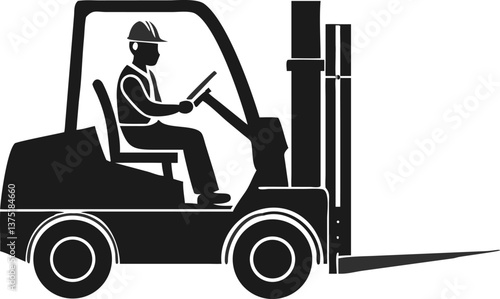 Forklift truck lifting cargo in an industrial warehouse