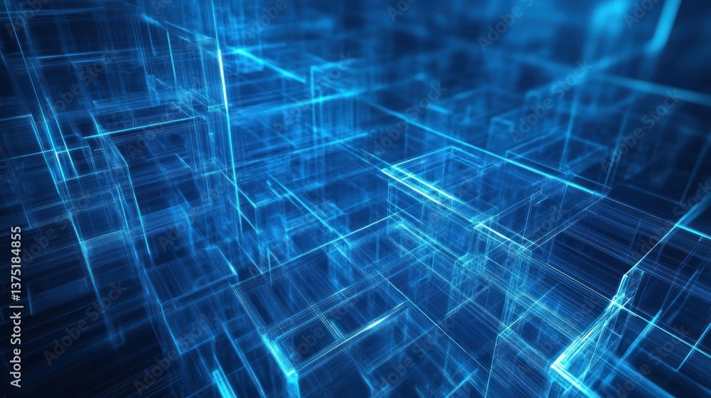 Abstract digital city, network of interconnected cubes