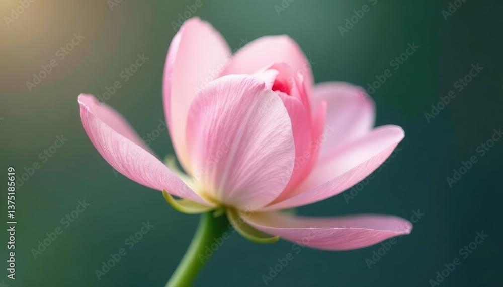 Fototapeta premium Soft pink petals unfolding from a delicate white flower stem, floral, blossoming, white flowers