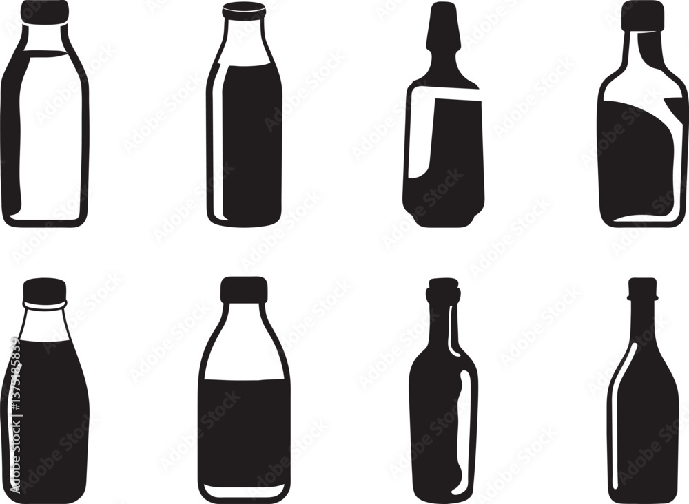 Collection of various bottle and glass silhouettes Collection of various bottle and glass silhouettes