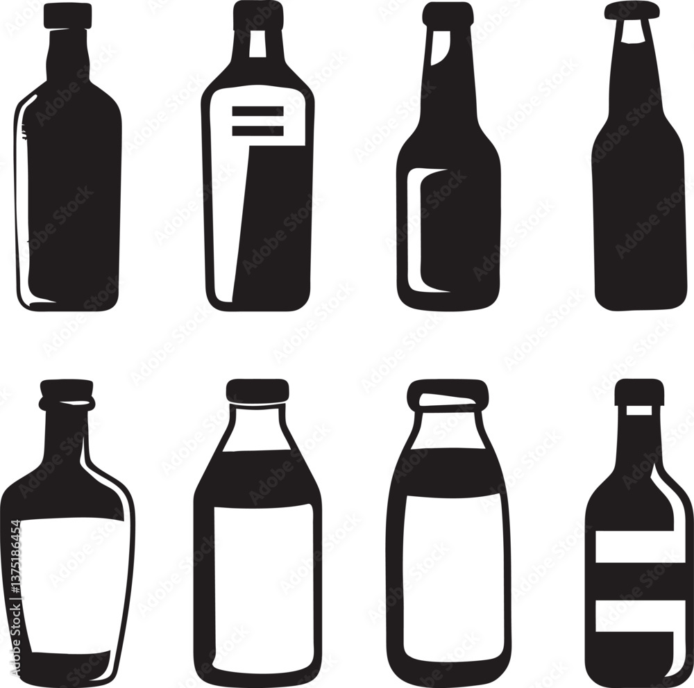 Collection of various bottle and glass silhouettes Collection of various bottle and glass silhouettes