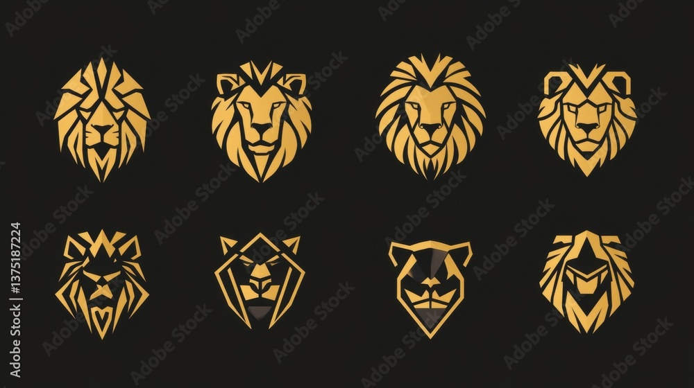 Obraz premium Clean Symmetrical Lion Face Icons for Design Use
