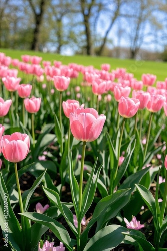 there are many pink flowers in a field of green grass