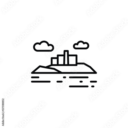 Countryside Landscape icon. Simple icon representing a natural outdoor scene with trees and a path, ideal for social media, app, and web design. Vector illustration
