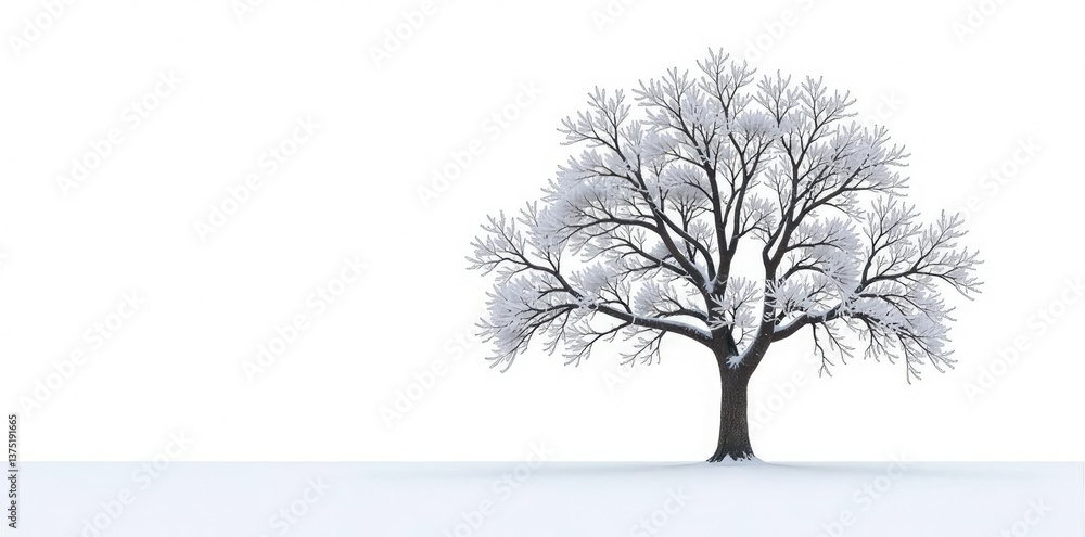 Obraz premium Isolated tree branches on a snowy white background, solitude, tree