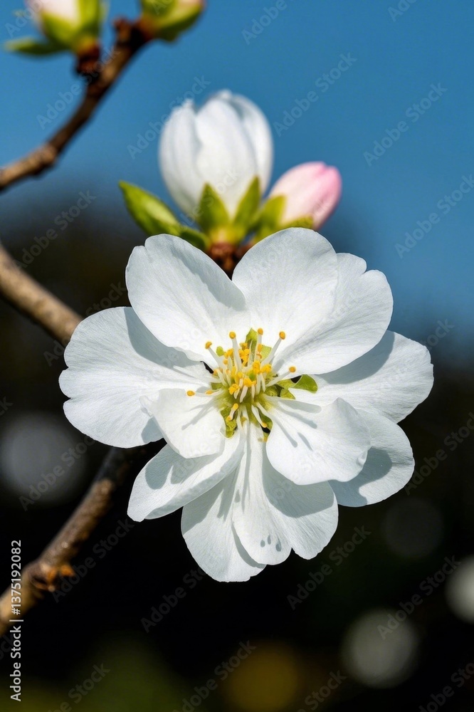 Fototapeta premium there is a white flower that is on a tree branch