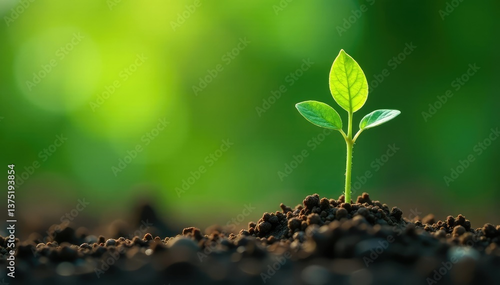 Tiny tree seedling, delicate leaves, bright green, stem, young Tiny tree seedling, delicate leaves, bright green, stem, young