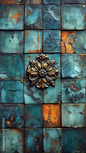 Stunning Teal and Copper Tile Wallpaper Breathtaking 4K Mobile Wallpaper