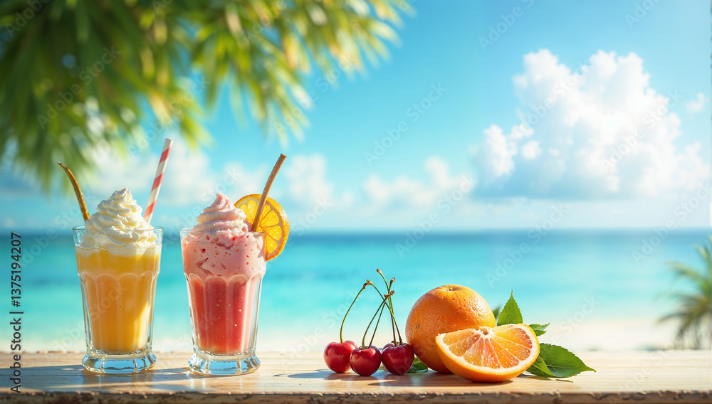 Obraz premium Tropical Refreshments on a Beautiful Beach
