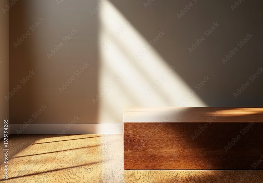 Wooden Display Platform in a Sunny Room Wooden Display Platform in a Sunny Room
