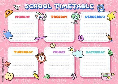 school time table , schedule blank, autumn event, back to school, template planner, weekly, pink background, vector