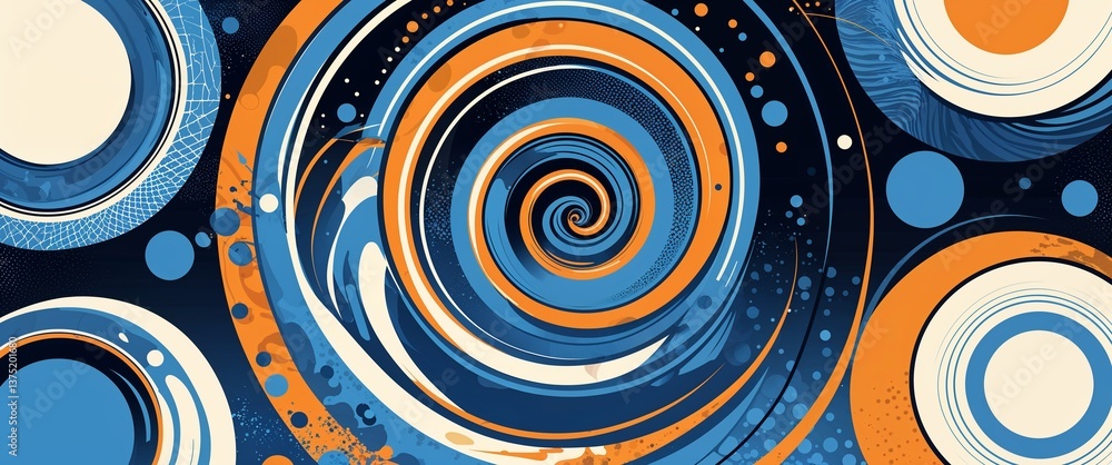 Fototapeta premium Blue retro circle spirals vector pattern abstract design illustration background