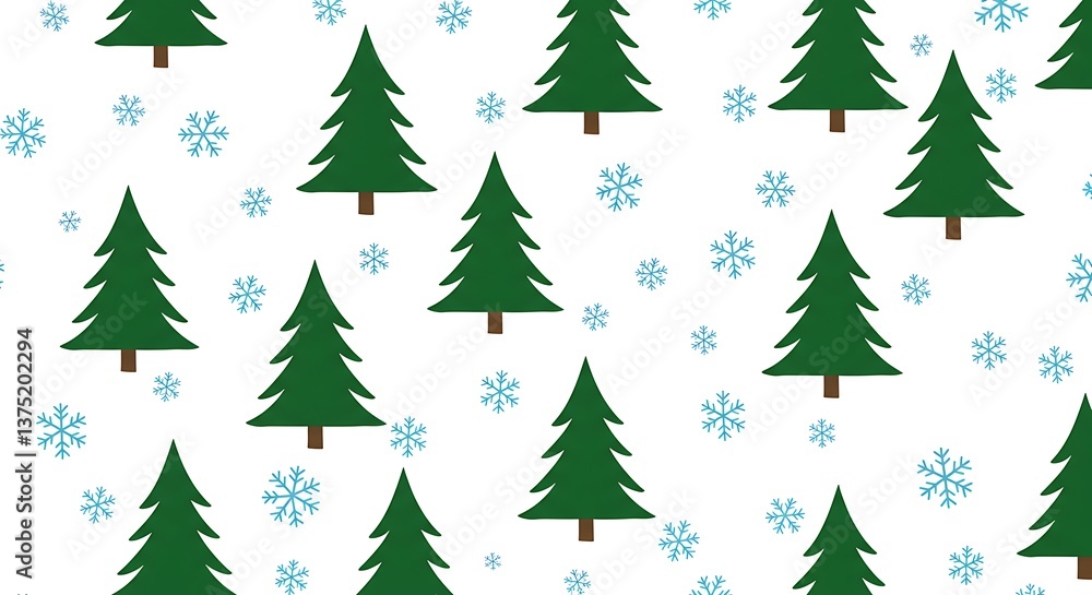 Winter Wonderland Green Trees And Snowflakes Pattern AI Generated Winter Wonderland Green Trees And Snowflakes Pattern AI Generated