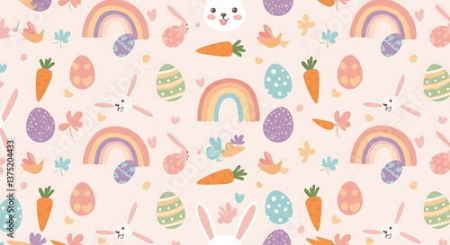 Pastel Easter Delight Rainbow Bunnies And Eggs AI Generated