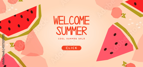 summer shopping horizontal banner illustration