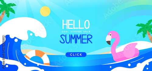 summer shopping horizontal banner illustration