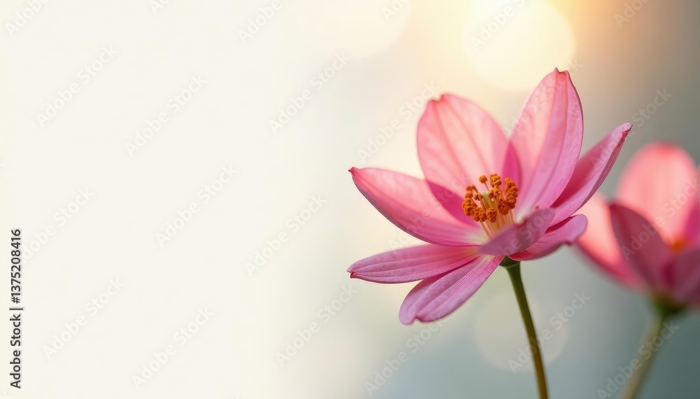 delicate flower on white background with sunlight, botanical, rays delicate flower on white background with sunlight, botanical, rays