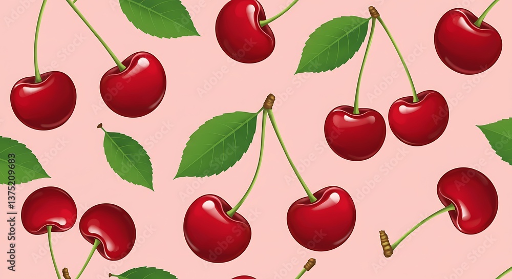 Sweet Cherry Delight Pink Background Pattern AI Generated Sweet Cherry Delight Pink Background Pattern AI Generated