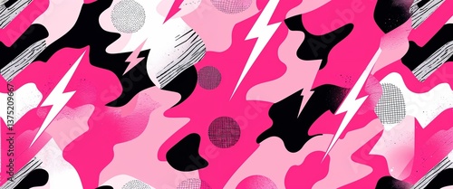 Wallpaper Mural Pink 80s lightning bolts vector pattern abstract design illustration background Torontodigital.ca