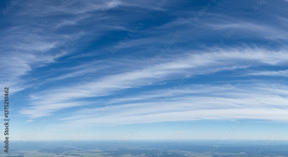 A breathtaking panoramic view of cirrus clouds stretching across a vibrant blue sky, creating a serene and ethereal landscape with subtle variations in white and blue hues. A breathtaking panoramic view of cirrus clouds stretching across a vibrant blue sky, creating a serene and ethereal landscape with subtle variations in white and blue hues.