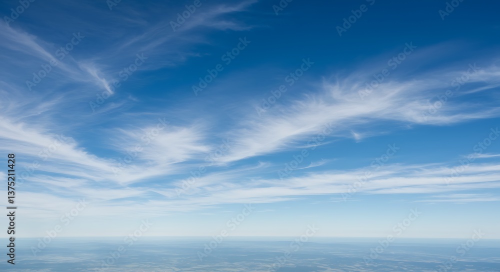 Serene wispy clouds drift across a boundless azure sky, painting a breathtaking aerial panorama of tranquil beauty. Serene wispy clouds drift across a boundless azure sky, painting a breathtaking aerial panorama of tranquil beauty.