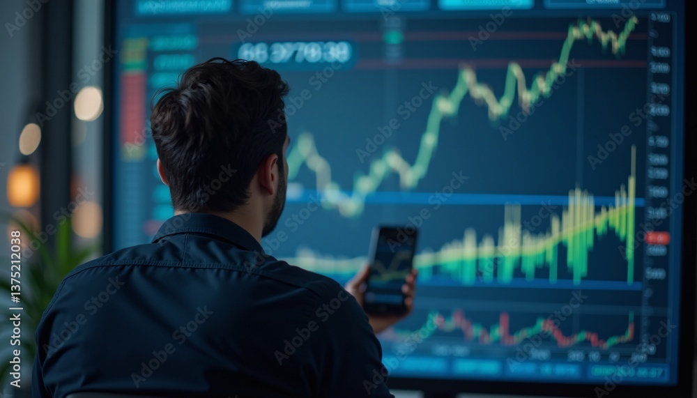 Zoomed in shot of an economist analyzing GDP growth data, back view. Zoomed in shot of an economist analyzing GDP growth data, back view.