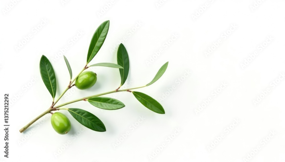 Fototapeta premium Olive branch isolated on a plain white background, greenery, simple