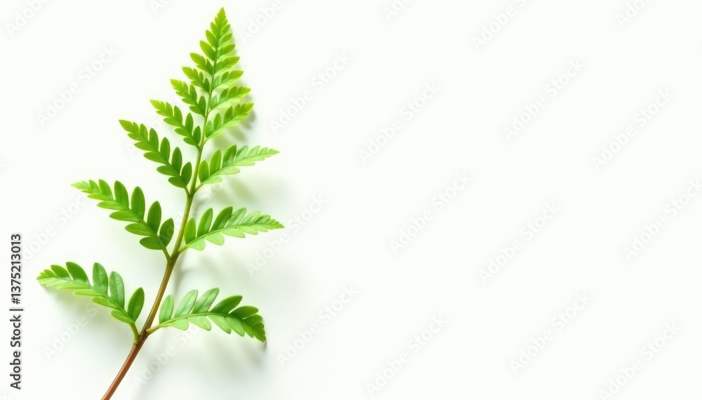 Single stem of fern isolated on white background, nature, flora, simplicity Single stem of fern isolated on white background, nature, flora, simplicity