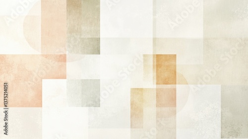 Abstract Composition of Geometric Shapes with Soft Tones and Textural Overlays, Background  Evoking a Sense of Harmony and Minimalist Aesthetic Appeal.