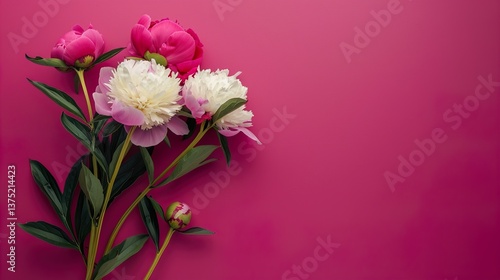 Wallpaper Mural Beauty of peonies concept. High angle view photo of empty space with bright pink   Torontodigital.ca
