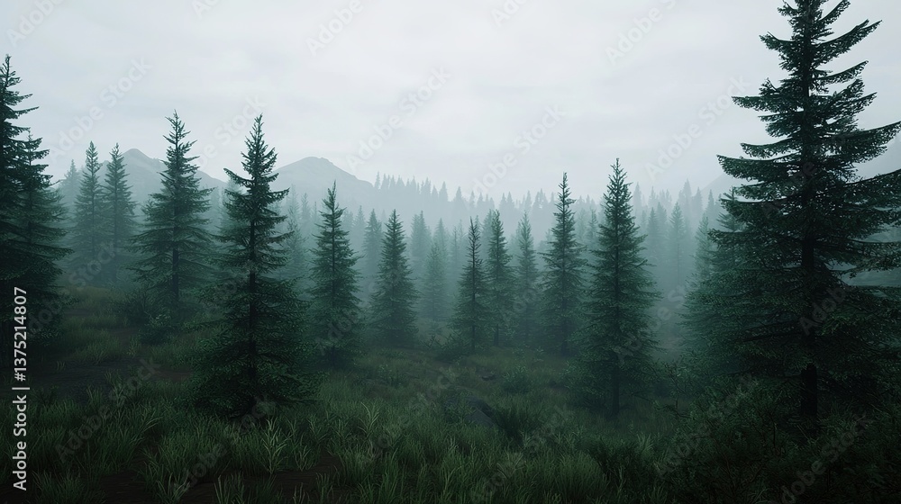 Misty morning in a coniferous forest nature scene gigapixel quality serene environment atmospheric view Misty morning in a coniferous forest nature scene gigapixel quality serene environment atmospheric view