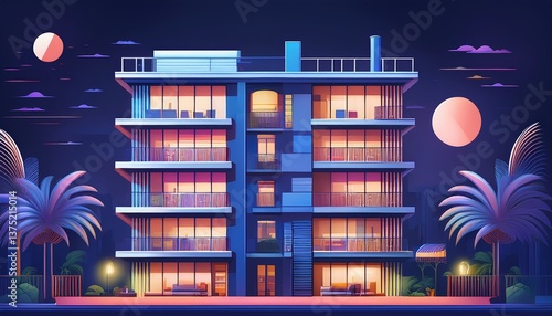 Wallpaper Mural Real estate lifestyle, abstract illustration of modern hotel apartment at night Torontodigital.ca